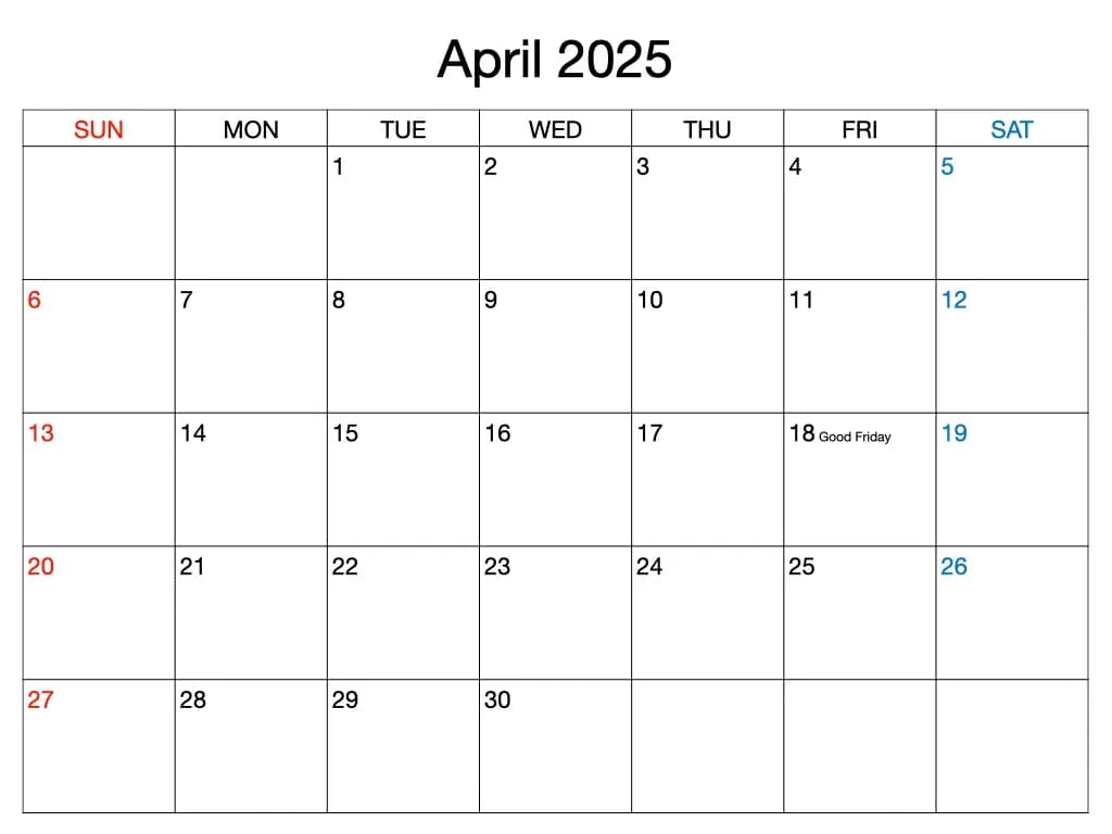 April 2025 Calendar