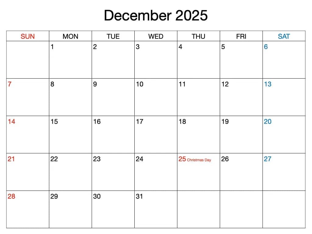 December 2025 Calendar