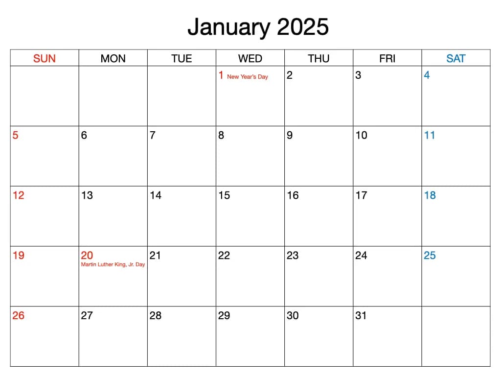 January 2025 Calendar