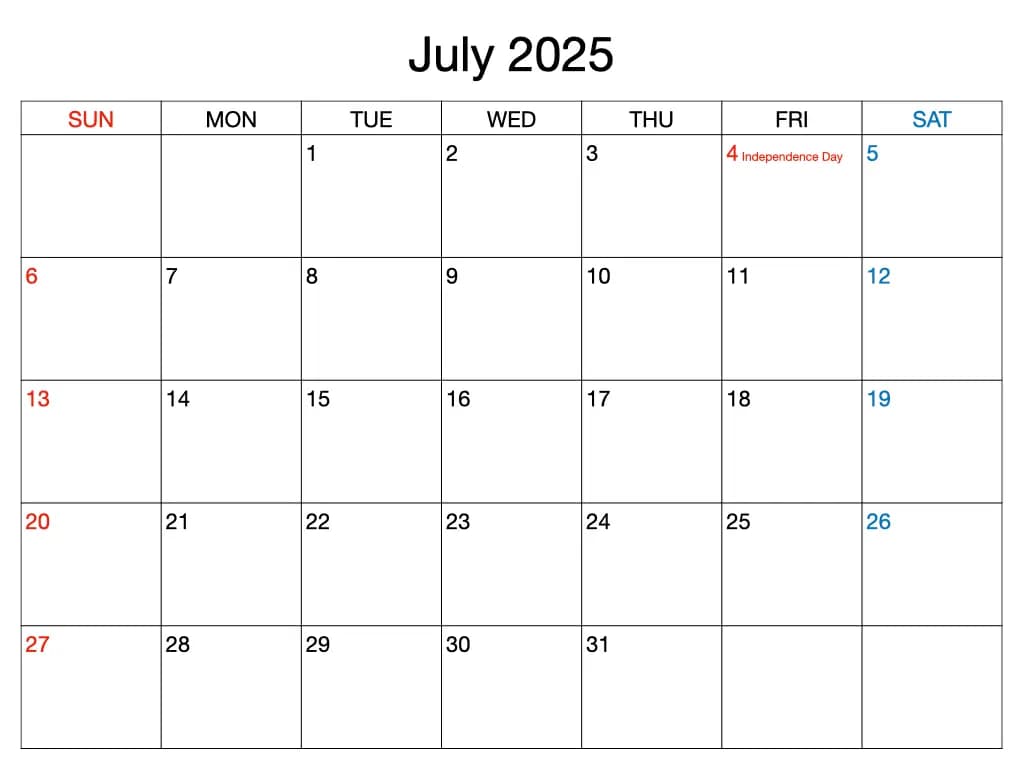 July 2025 Calendar