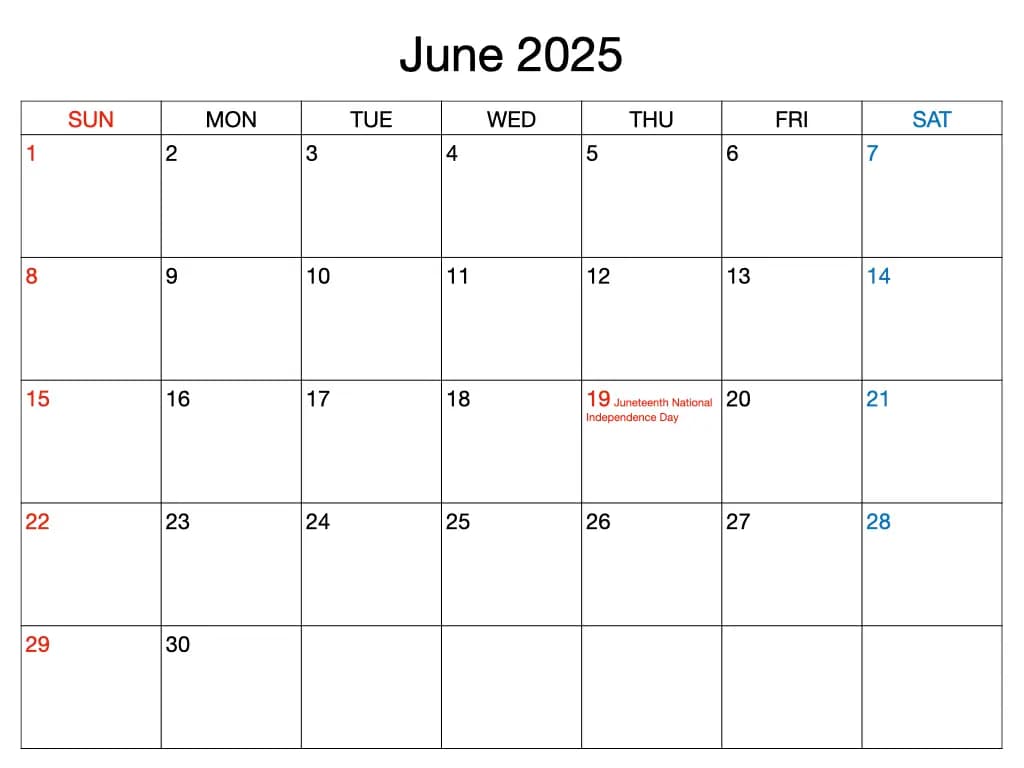 June 2025 Calendar