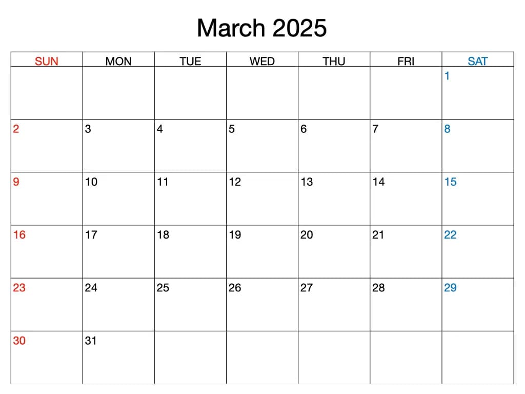 March 2025 Calendar