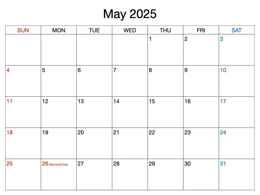 May 2025 Calendar