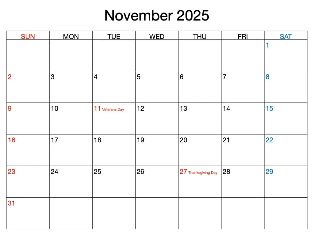 November 2025 Calendar