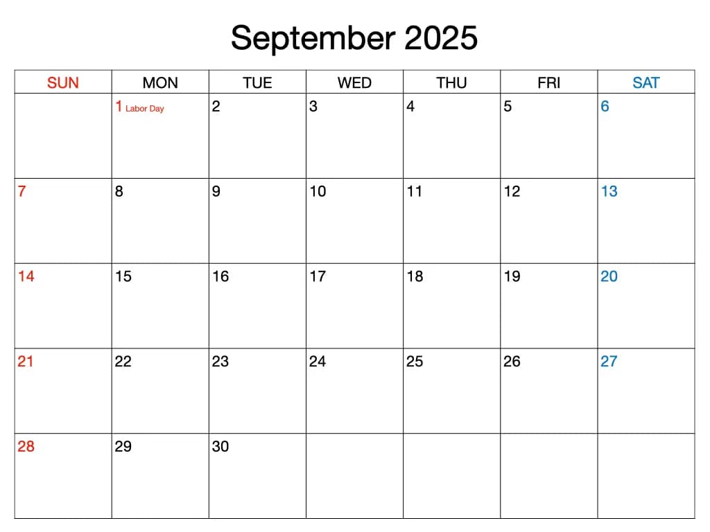 September 2025 Calendar